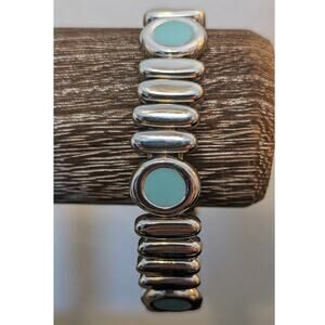 Silver Tone Long Bead Stretch Round Turquoise Enamel Bead Bracelet